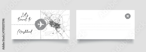 Travel Coupon to Asia Iran Mashhad postcard vector illustration