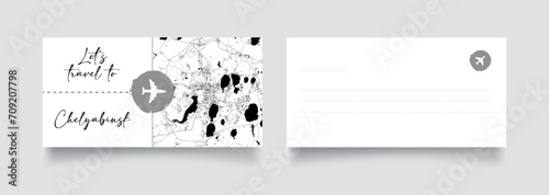 Travel Coupon to Asia Russia Chelyabinsk postcard vector illustration