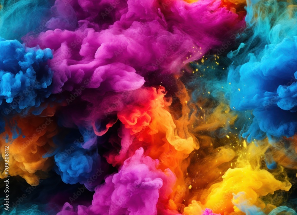 Multi-colored cloud, explosion of colors, colored smoke - seamless pattern. Abstract bright artistic background, wallpaper, texture for textile.