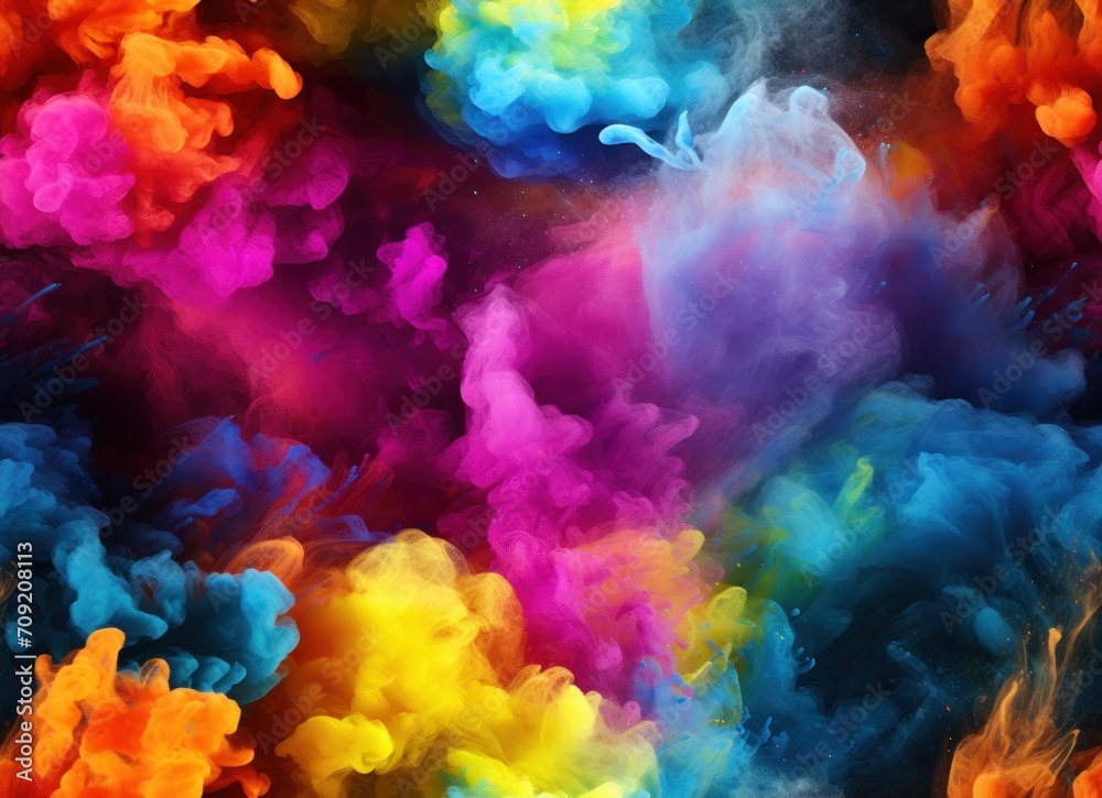 Fototapeta premium Multi-colored cloud, explosion of colors, colored smoke - seamless pattern. Abstract bright artistic background, wallpaper, texture for textile.