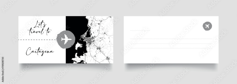 Travel Coupon to South America Colombia Cartagena postcard vector illustration