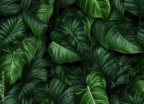 Tropical green leaves - seamless pattern. Floral background.