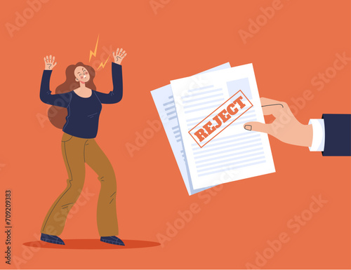 Office worker people character received refusal. Vector flat cartoon illustration
