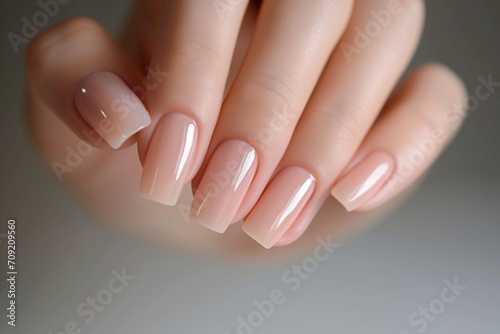 Nude color nail manicure with gel polish
