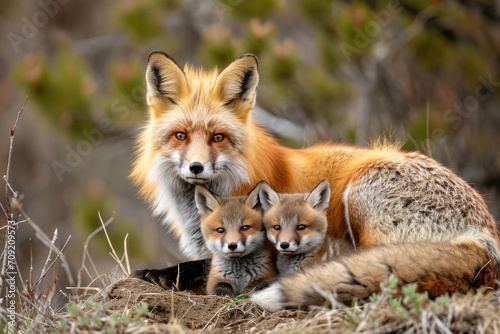 A red fox family shares a tender bonding moment in their cozy den © Veniamin Kraskov