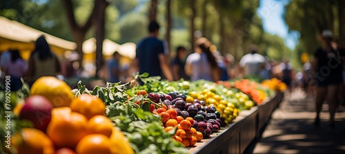 Vibrant farmer s market with bountiful produce, promoting local businesses or fresh products