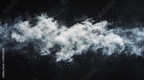 A broad horizontal layout featuring a white powder snow cloud burst against a dark backdrop.