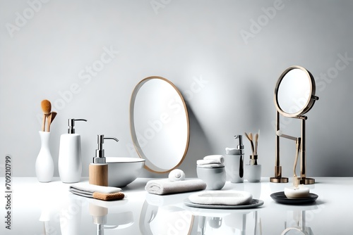 Various bathroom objects on a white background with space for text- photo