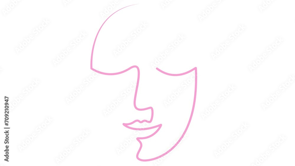 Animated pink linear face of a human with closed eyes is gradually drawn. Head from ribbon. Single line. Concept of beauty. Looped video. Vector illustration isolated on white background. Animated pink linear face of a human with closed eyes is gradually drawn. Head from ribbon. Single line. Concept of beauty. Looped video. Vector illustration isolated on white background.