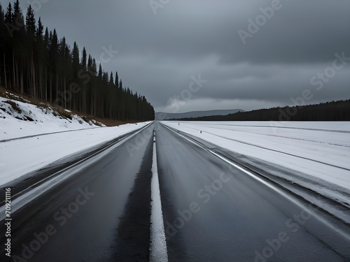 winter road with black ice © Val