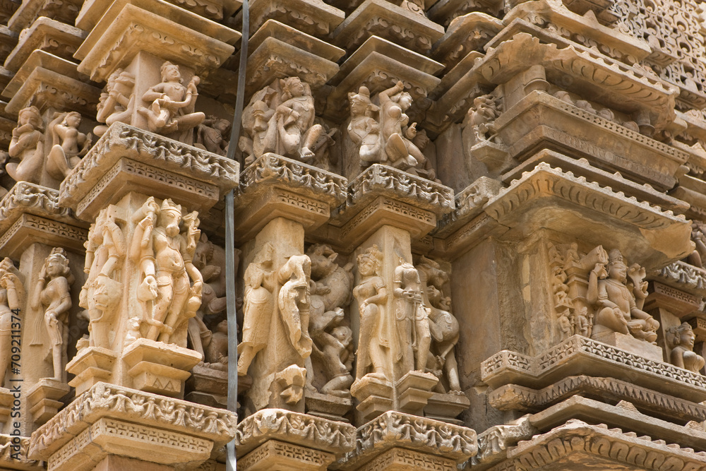 India temples of Khajuraho on a cloudy autumn day