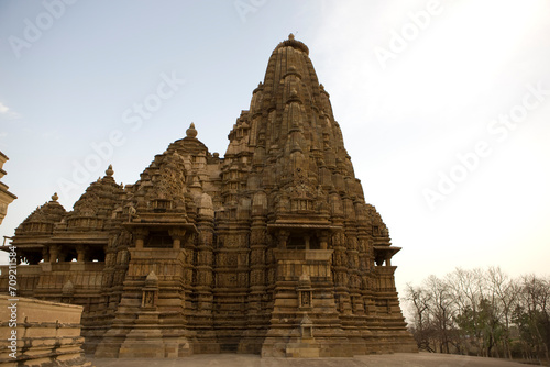 India temples of Khajuraho on a cloudy autumn day