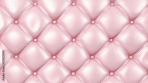 Seamless light pastel pink diamond tufted upholstery background texture. Abstract soft puffy quilted sofa cushions panoramic pattern for a girl's birthday, baby shower or nursery decor, generative AI