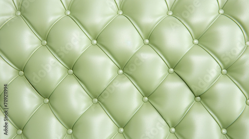 Seamless light pastel green diamond tufted upholstery background texture. Abstract soft puffy quilted sofa cushions panoramic pattern  generative AI