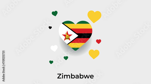 Zimbabwe flag heart shape with additional hearts icon vector illustration