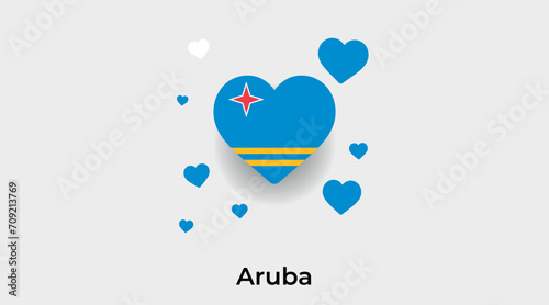 Aruba flag heart shape with additional hearts icon vector illustration