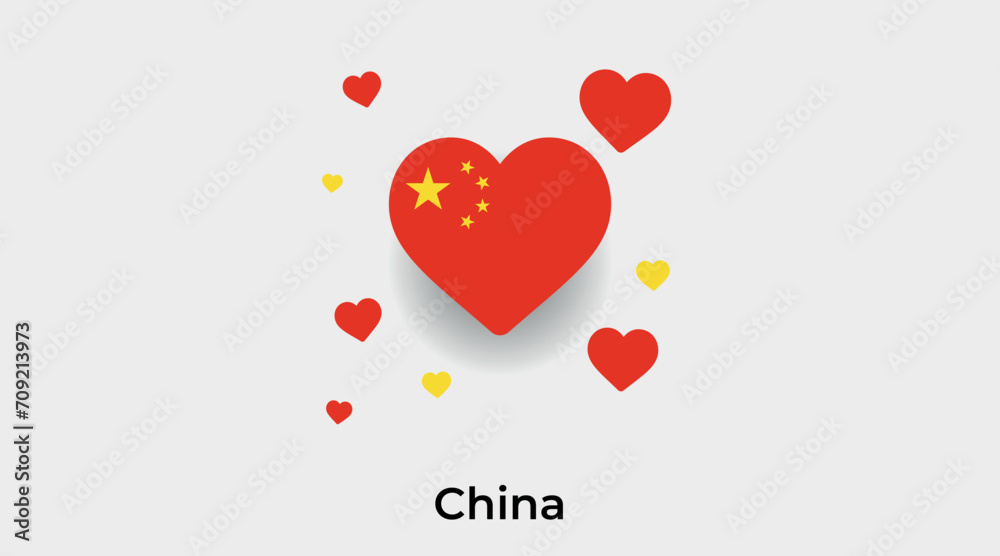 China flag heart shape with additional hearts icon vector illustration
