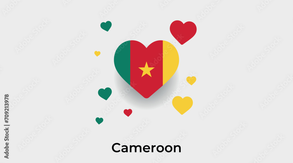 Cameroon flag heart shape with additional hearts icon vector illustration