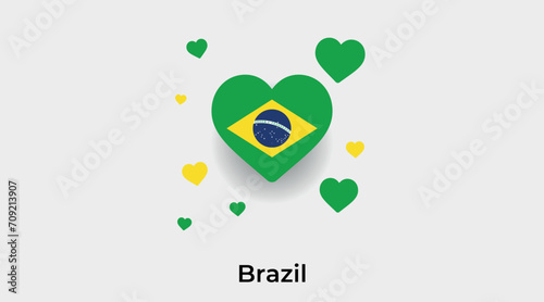 Brazil flag heart shape with additional hearts icon vector illustration