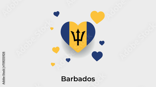 Barbados flag heart shape with additional hearts icon vector illustration