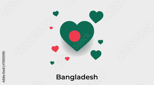 Bangladesh flag heart shape with additional hearts icon vector illustration