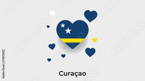 curacao flag heart shape with additional hearts icon vector illustration