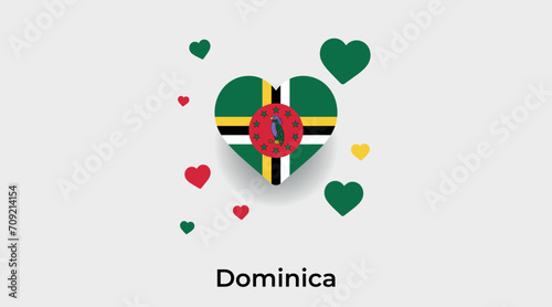 Dominica flag heart shape with additional hearts icon vector illustration