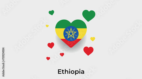 Ethiopia flag heart shape with additional hearts icon vector illustration