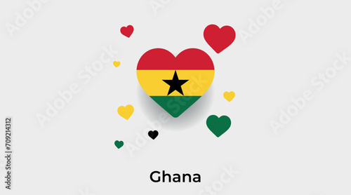 Ghana flag heart shape with additional hearts icon vector illustration