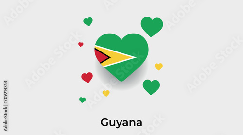 Guyana flag heart shape with additional hearts icon vector illustration