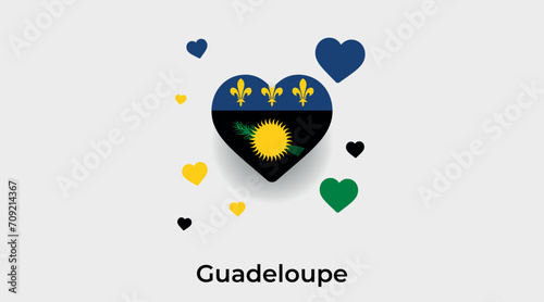 Guadeloupe flag heart shape with additional hearts icon vector illustration