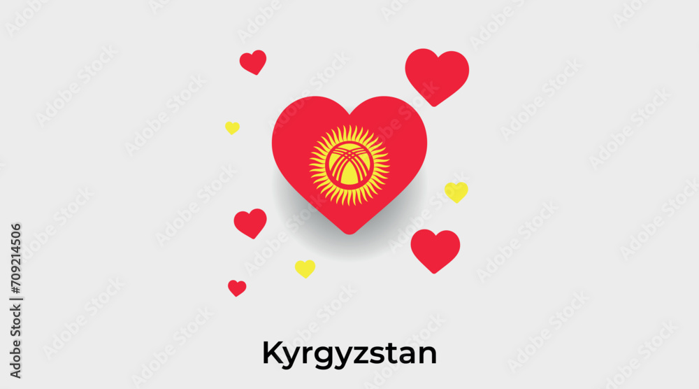 Kyrgyzstan flag heart shape with additional hearts icon vector illustration