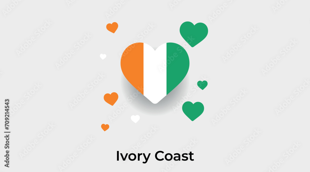 Ivory Coast flag heart shape with additional hearts icon vector illustration Ivory Coast flag heart shape with additional hearts icon vector illustration