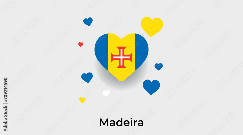 Madeira flag heart shape with additional hearts icon vector illustration Madeira flag heart shape with additional hearts icon vector illustration