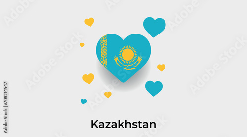 Kazakhstan flag heart shape with additional hearts icon vector illustration