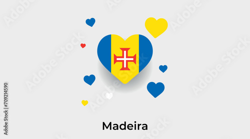 Madeira flag heart shape with additional hearts icon vector illustration