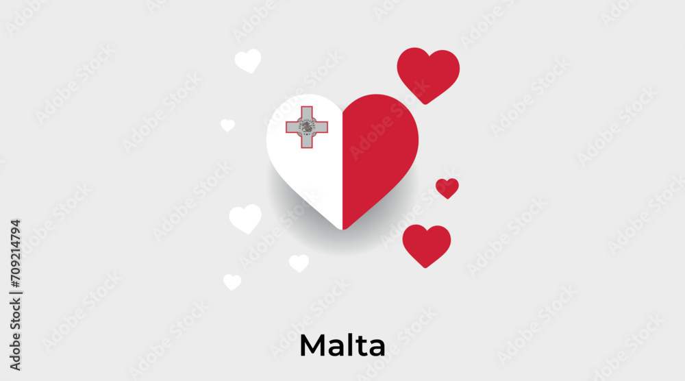 Malta flag heart shape with additional hearts icon vector illustration
