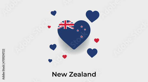 New Zealand flag heart shape with additional hearts icon vector illustration