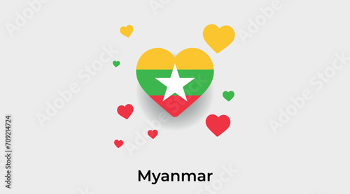 Myanmar flag heart shape with additional hearts icon vector illustration