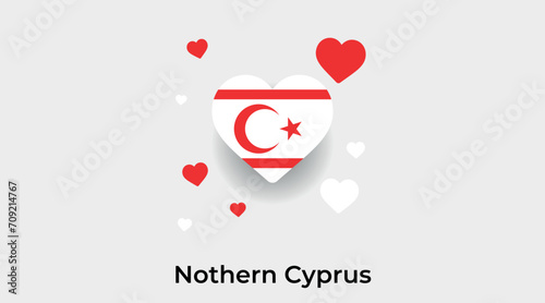 Nothern Cyprus flag heart shape with additional hearts icon vector illustration