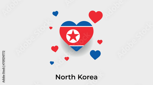 North Korea flag heart shape with additional hearts icon vector illustration