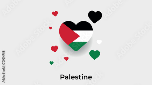 Palestine flag heart shape with additional hearts icon vector illustration