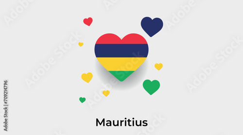 Mauritius flag heart shape with additional hearts icon vector illustration