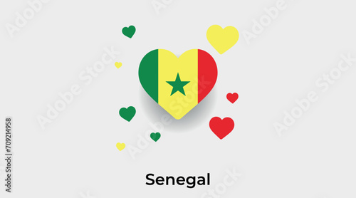 Senegal flag heart shape with additional hearts icon vector illustration