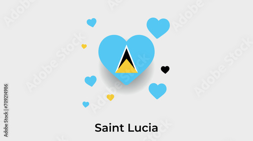 Saint Lucia flag heart shape with additional hearts icon vector illustration