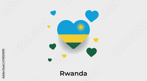 Rwanda flag heart shape with additional hearts icon vector illustration