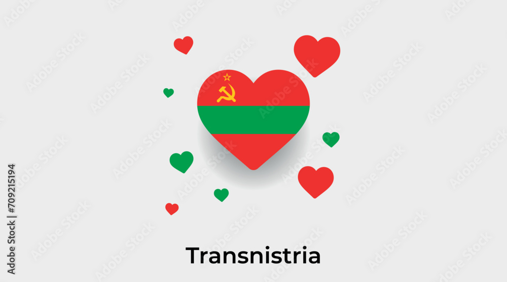 Transnistria flag heart shape with additional hearts icon vector illustration
