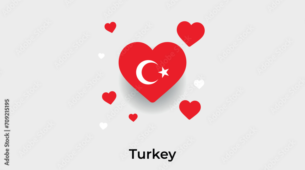 Turkey flag heart shape with additional hearts icon vector illustration