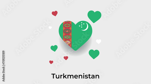 Turkmenistan flag heart shape with additional hearts icon vector illustration