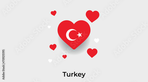 Turkey flag heart shape with additional hearts icon vector illustration